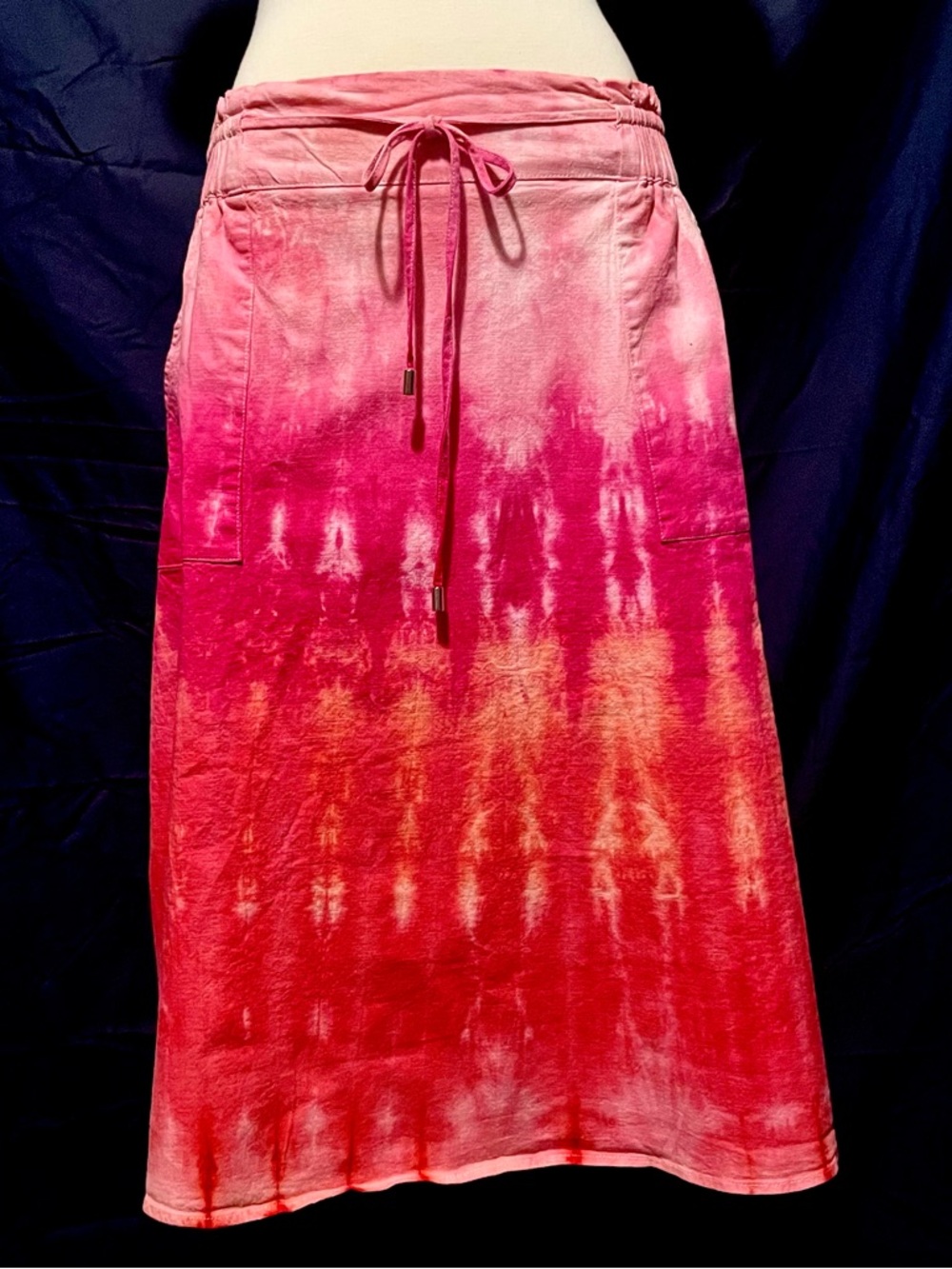Hand Tie-Dye Drawstring Midi Skirt - Pink Gradient